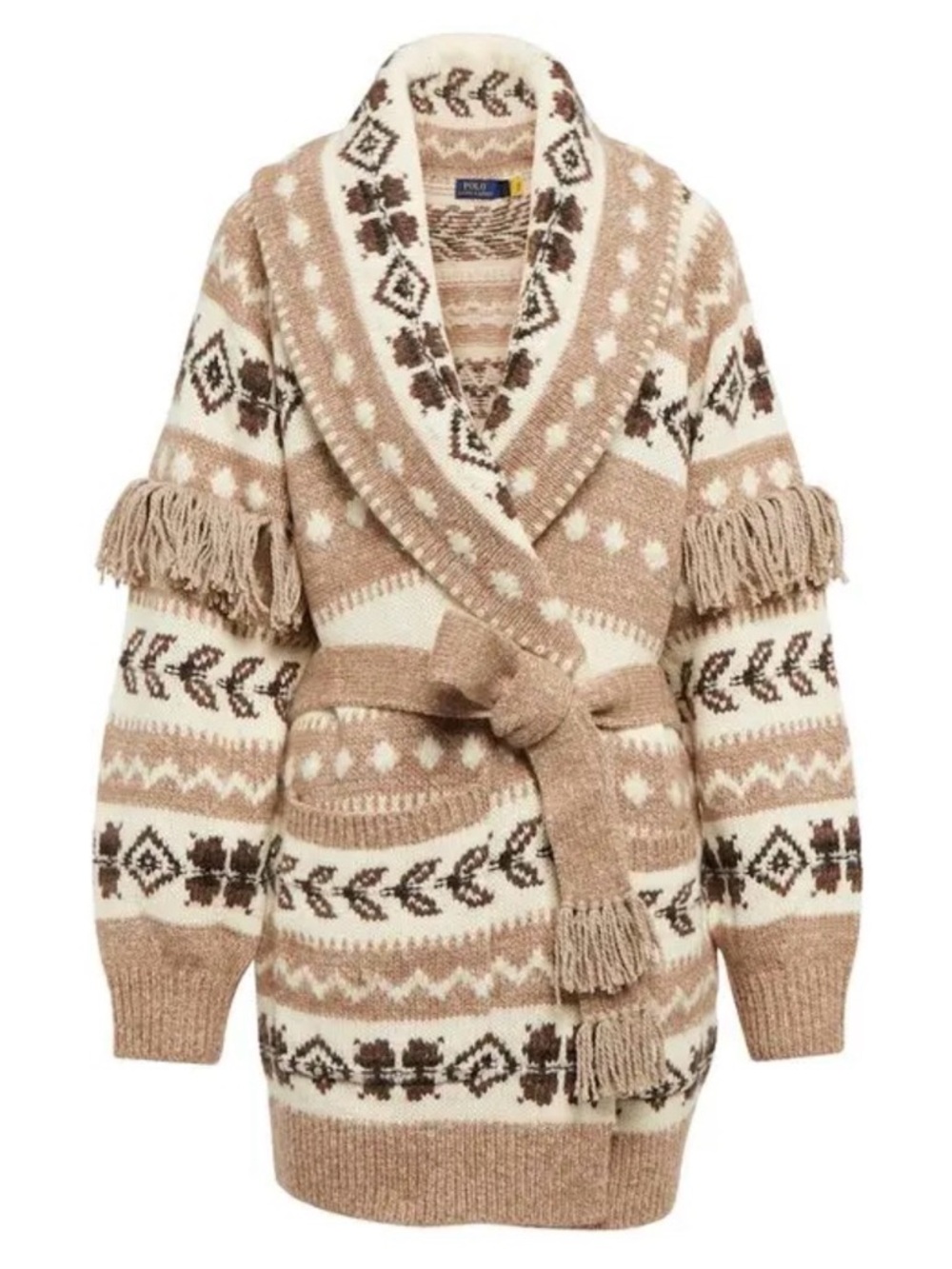 Polo by Ralph Lauren Cream and Brown Fair Isle Wool Cardigan NWT Retail $998